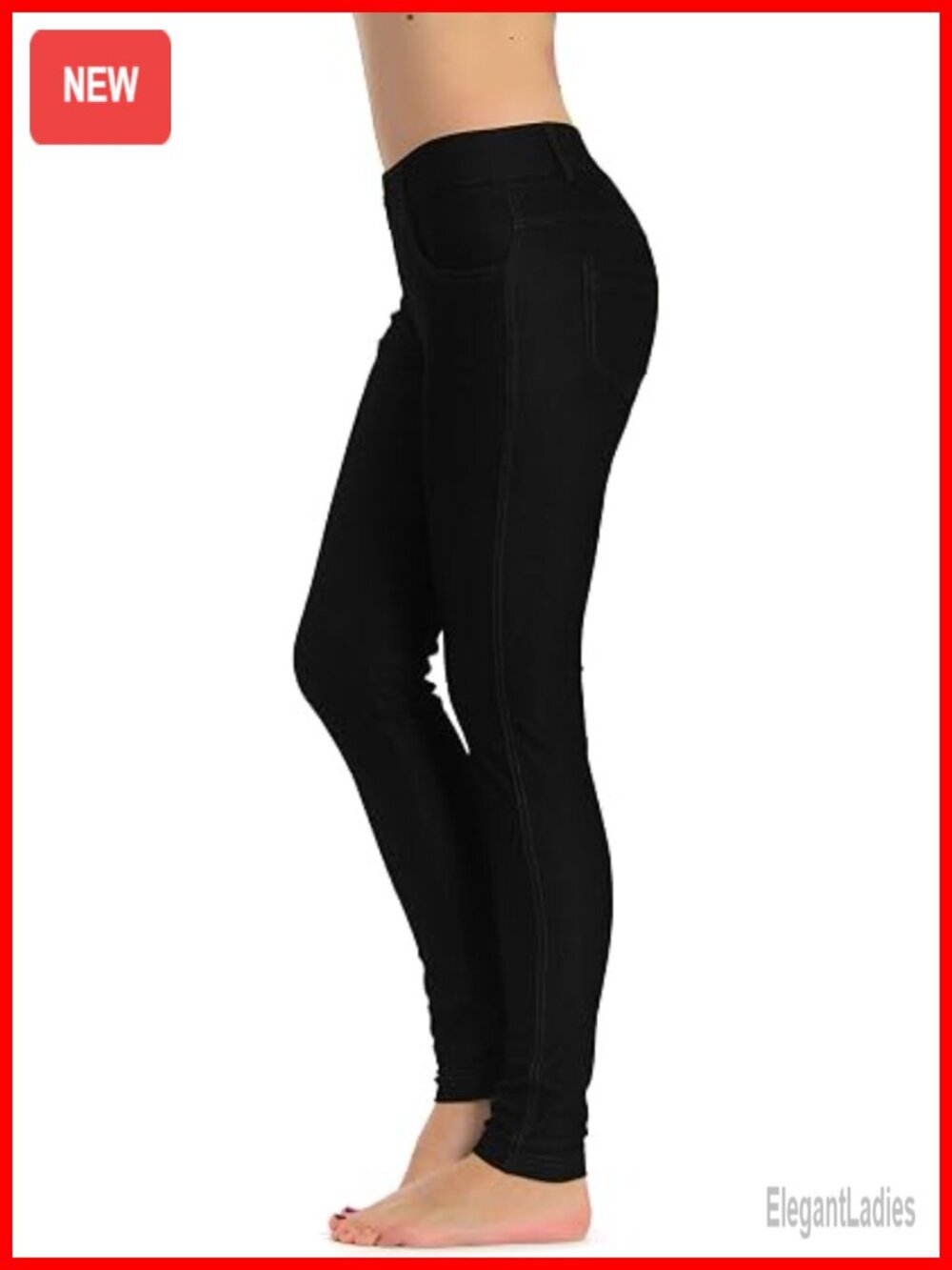 Jean Look Jeggings Tummy Control Capri Leggings Pull-On Pockets S-XXXL